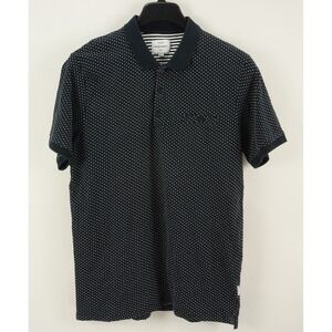 Peter Werth Mens Large Short Sleeve Navy Blue White Knit Intarsia Dot Polo Shirt